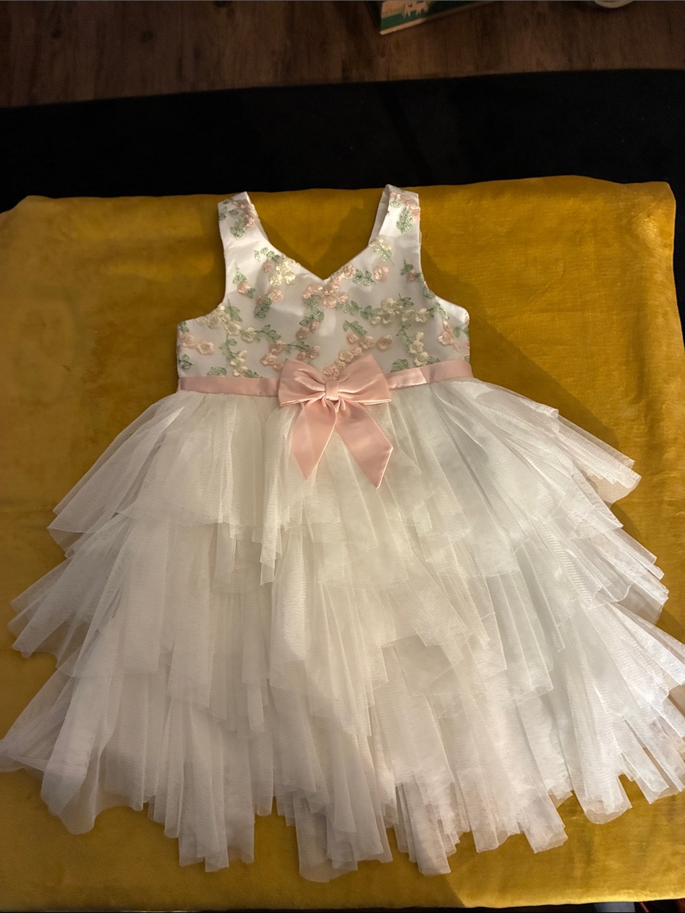 American Princess Embroidered Party Dress with Pink Bow